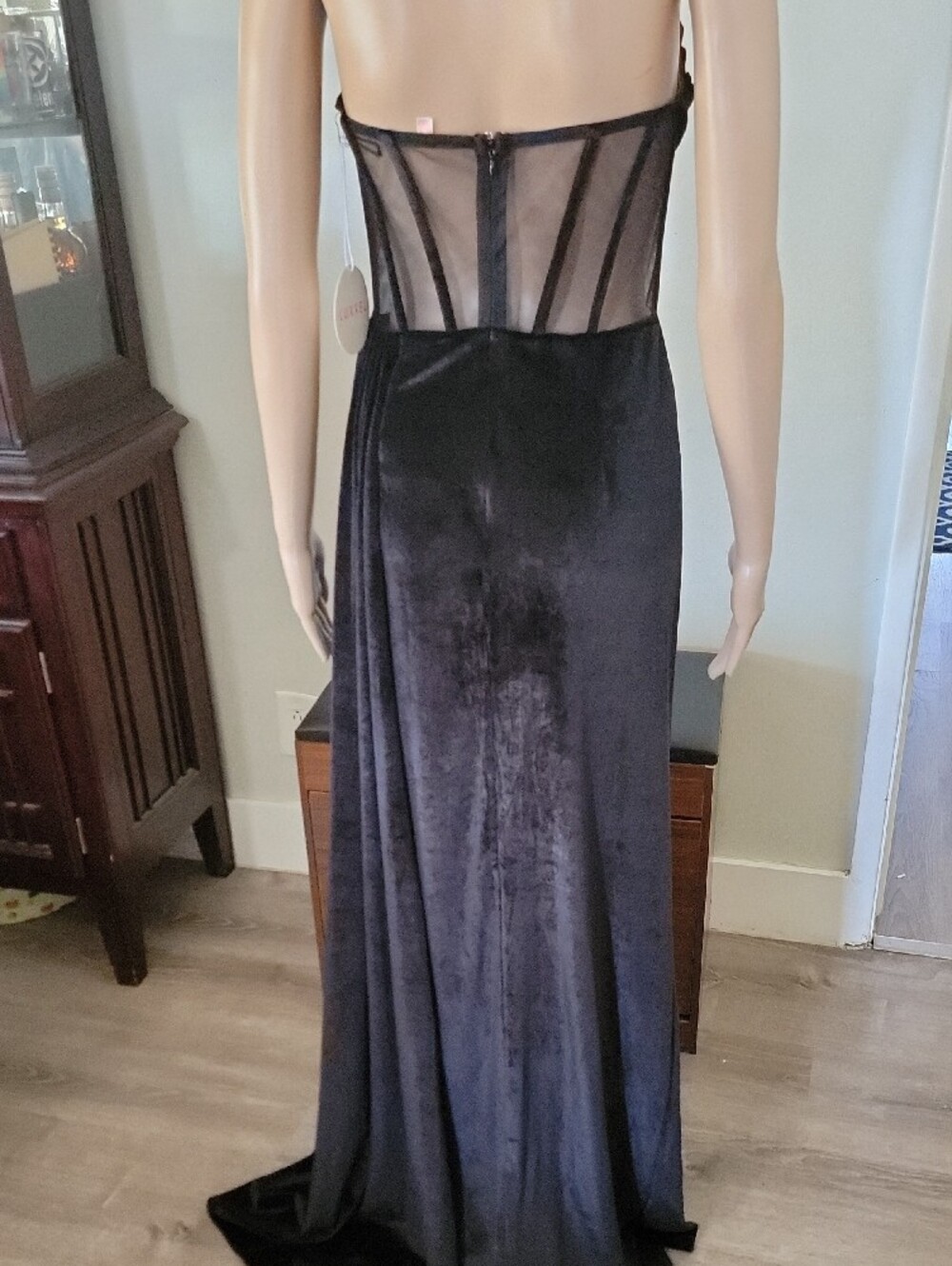 Luxxel Strapless Black Velvet Mesh Corset Gown - Picture 5 of 5